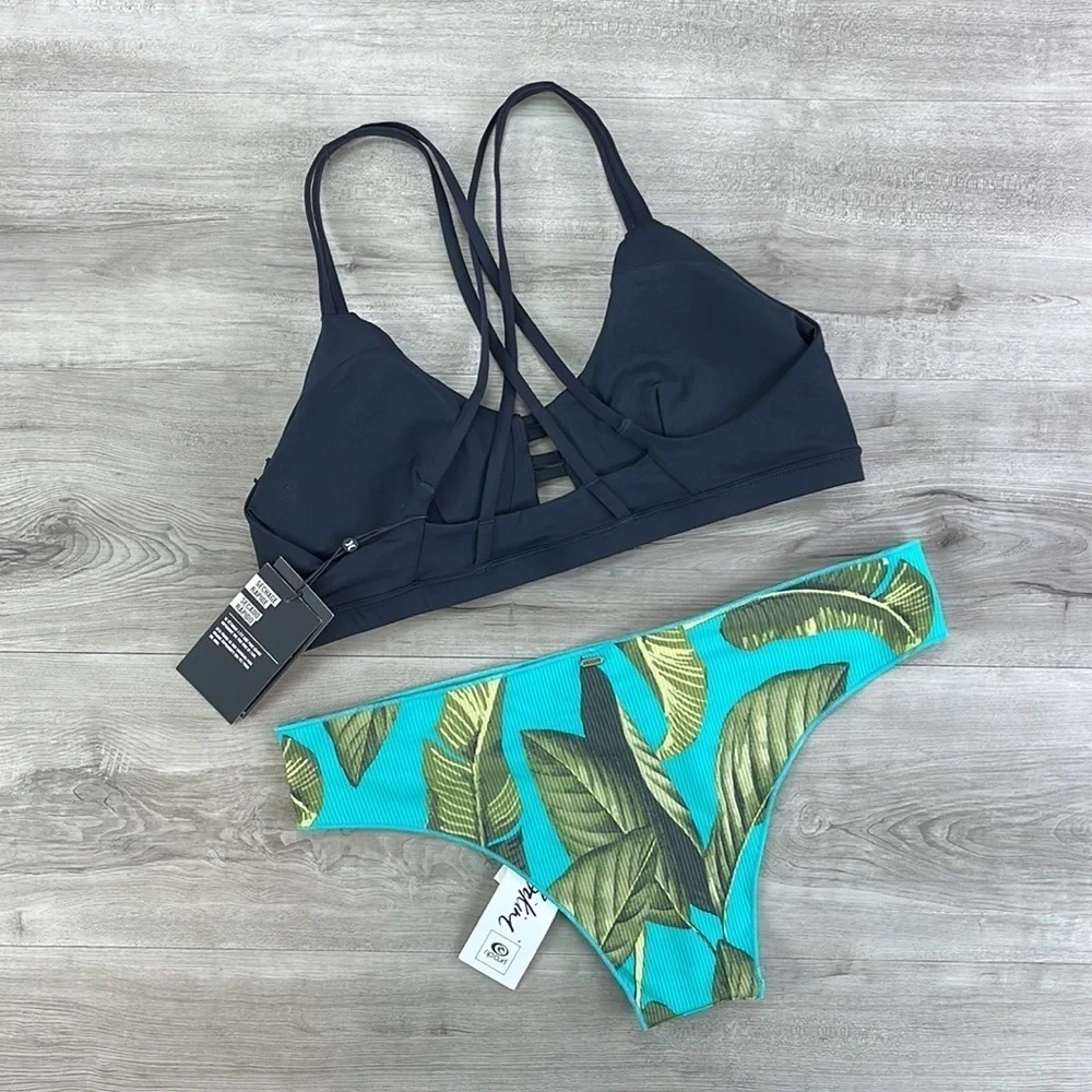 ☀️HURLEY☀️BLACK SPORT TOP COCO BEACH CHEEKY HIP BIKINI SET
